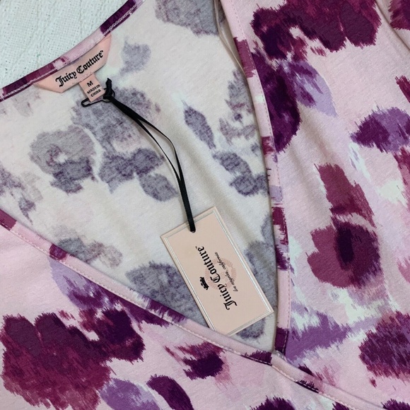 JUICY COUTURE Dress Pink Floral Faux-Wrap Jersey V-Neck Ruffled High-Low Medium - Picture 6 of 10